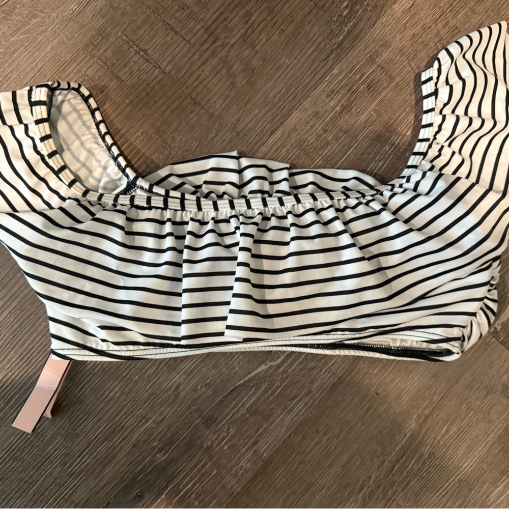 Victoria's Secret Black & White Striped Off-Shoulder Bikini Top